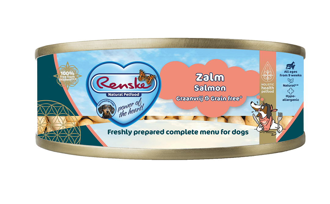 Razernij Canberra Liever Renske hondenvoer Vers Vlees Maaltijd Zalm Graanvrij 95 gr | Animal Center